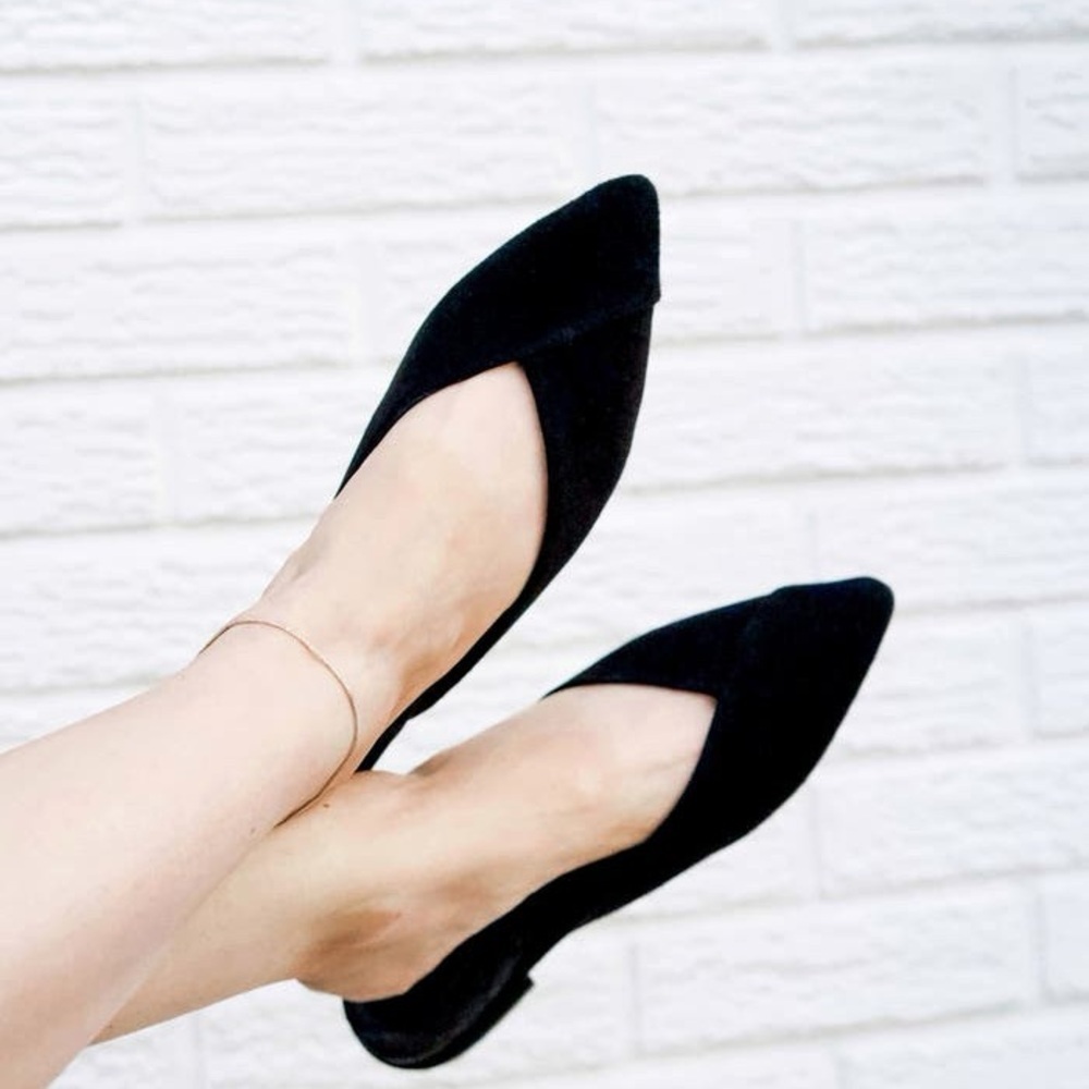Birdies Swan Black Suede Pointed Toe Mules